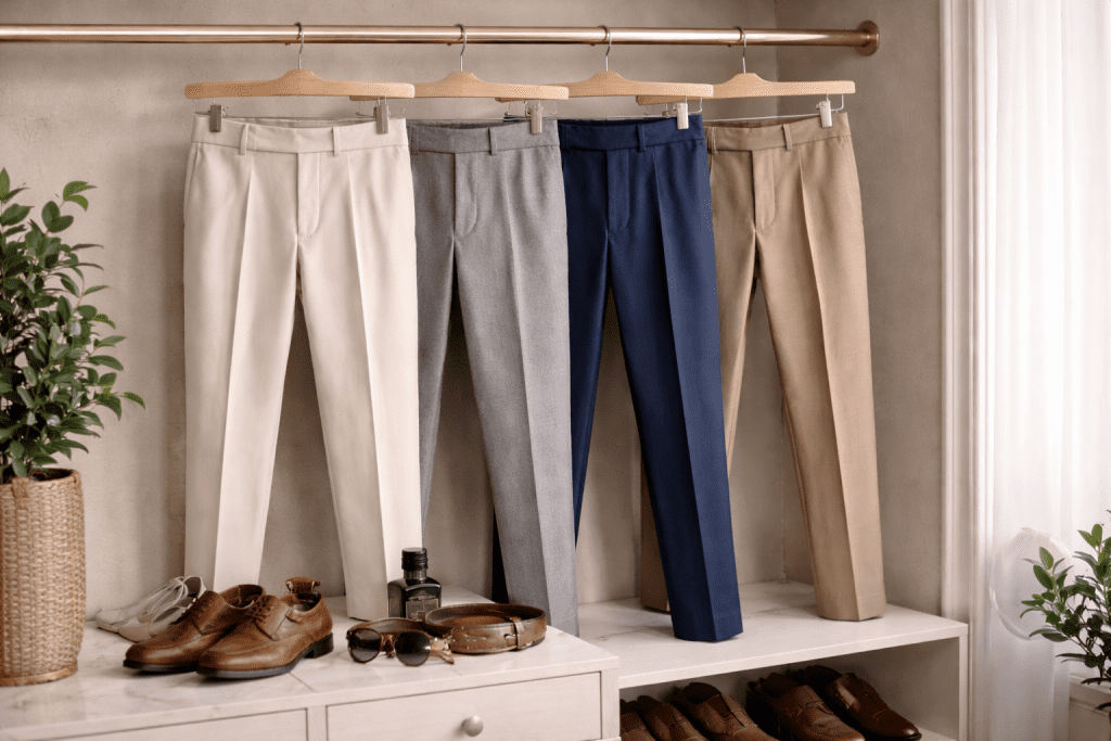 Men's formal attire and accessories setup